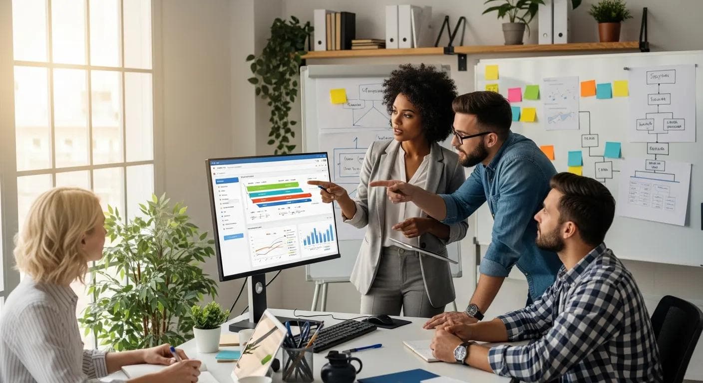 Small business team collaborating on CRM pipeline strategy